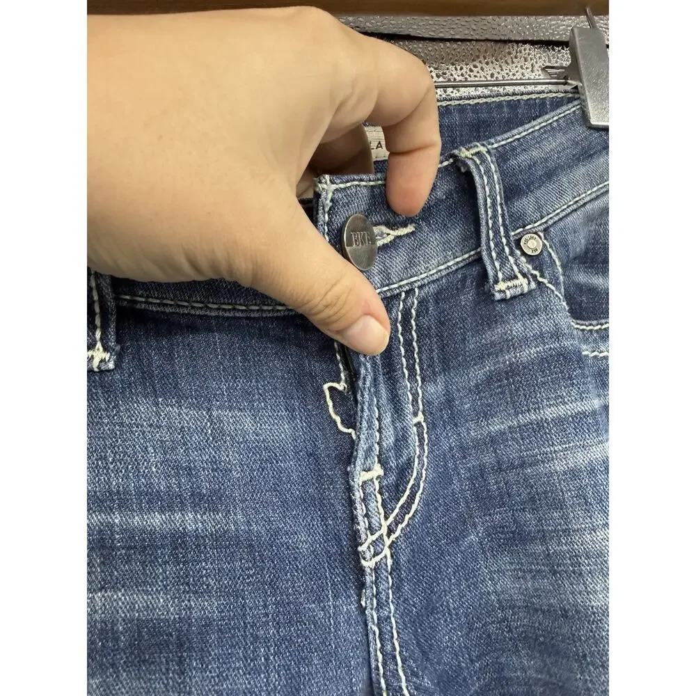 BKE Stella Straight Leg Jeans‎ Thick Stitch Dark Wash Buckle Jeans Women’s 27X34